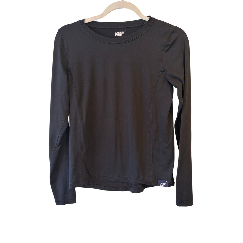 Lands End Kids XL 14-16 Long Sleeve Base Layer Top Black Athletic Undershirt